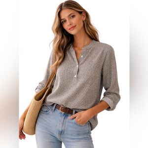 Longchamp Plaid Button Up Blouse Size 38